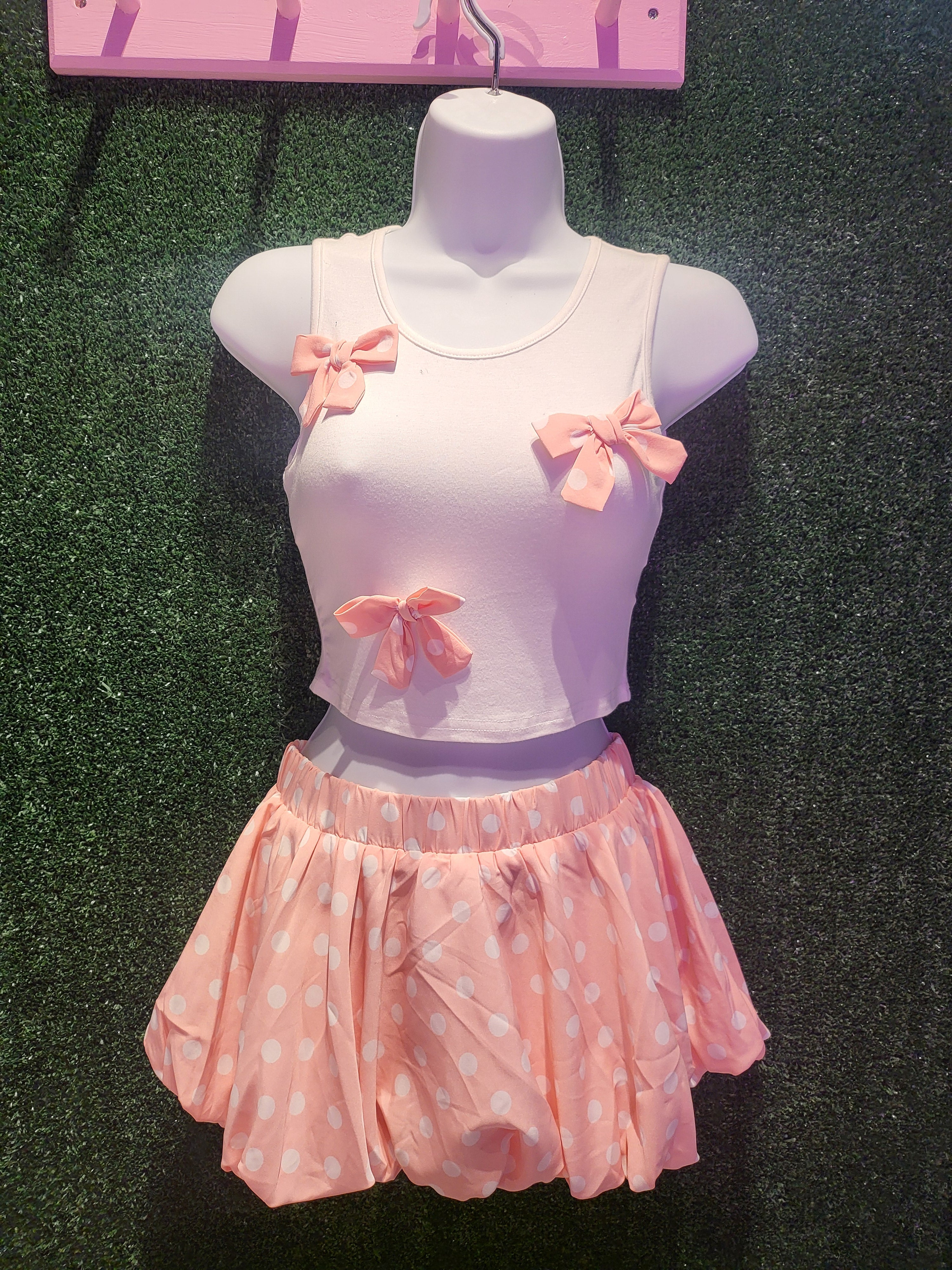 Pink Bows 2 piece skirt set
