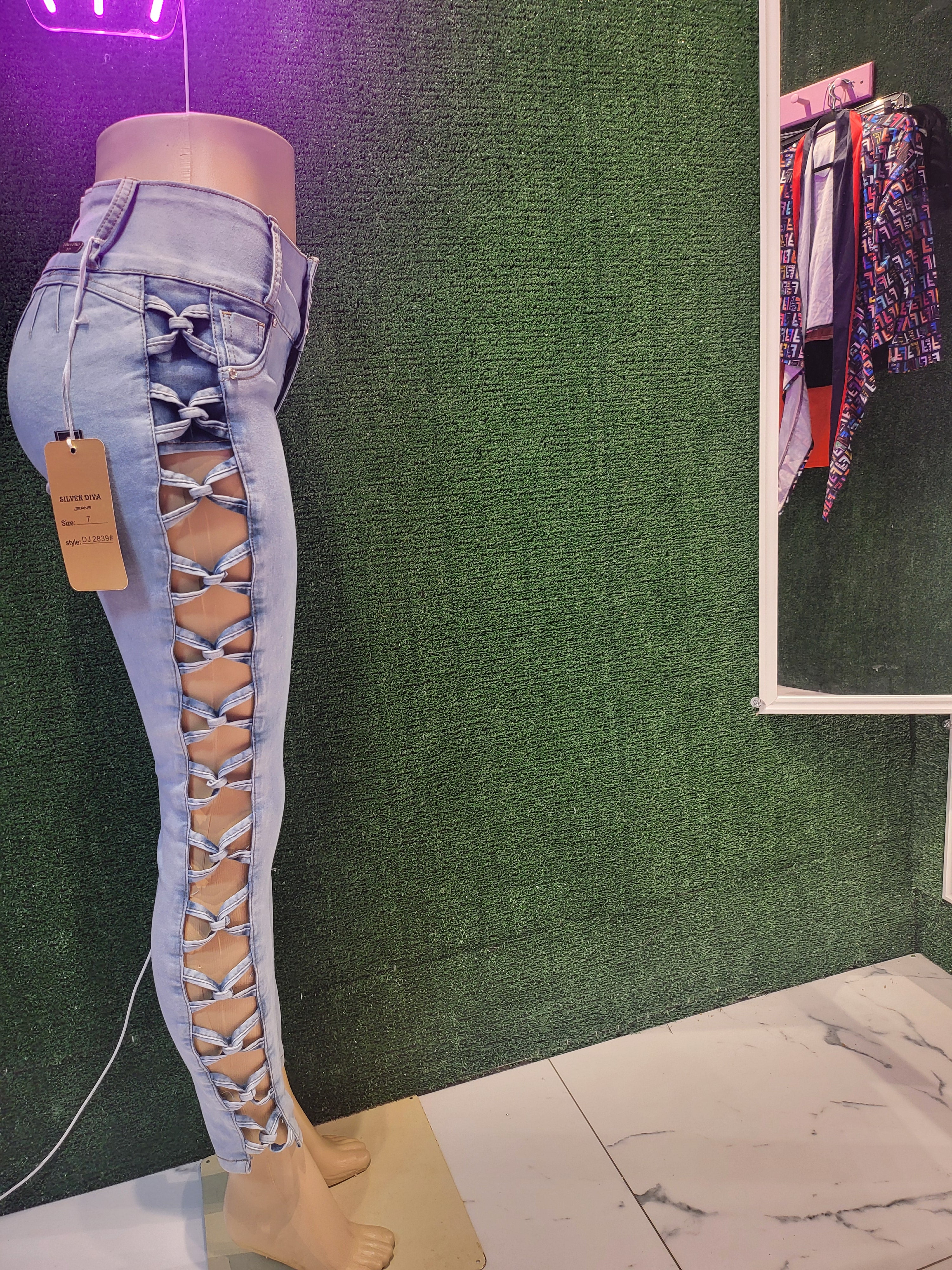 Cross Side Denim Skinny Leg