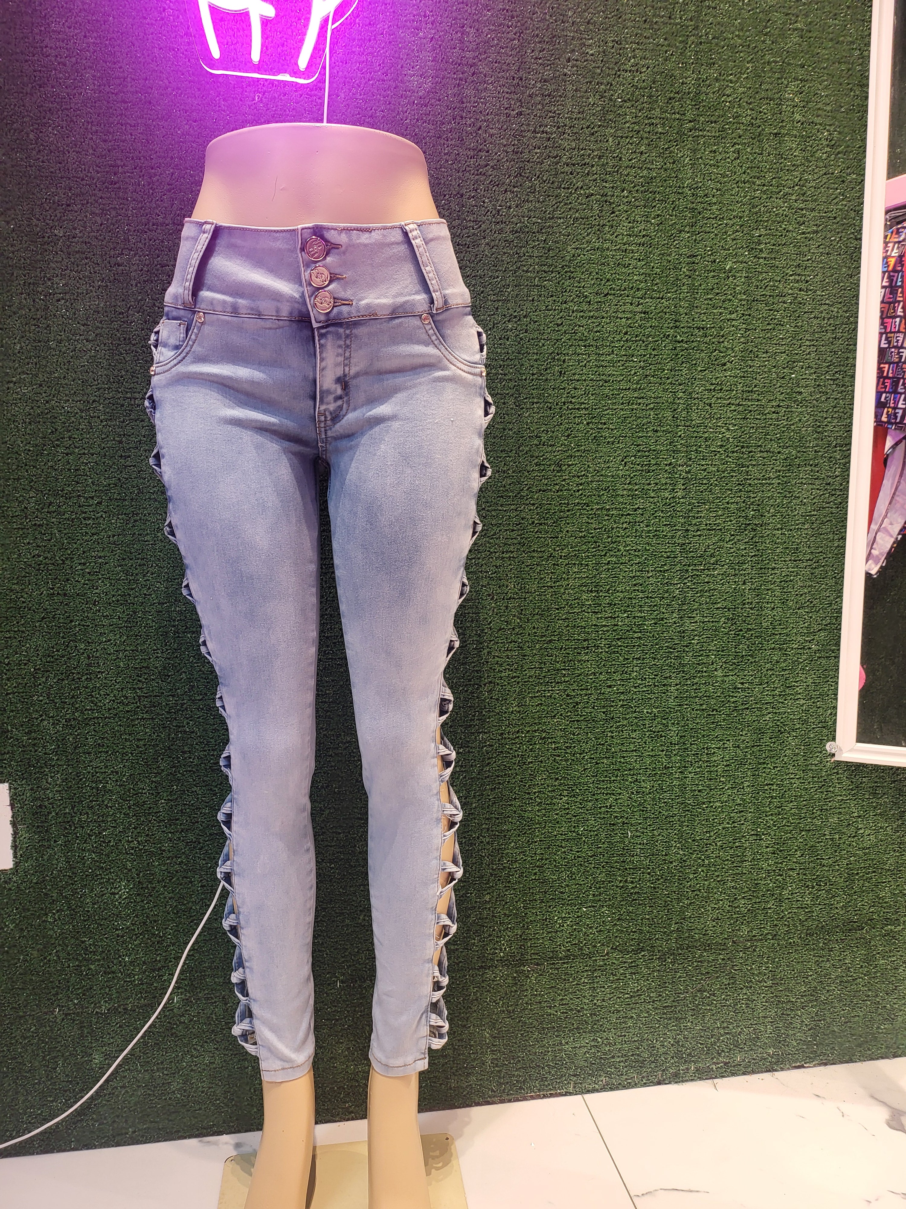 Cross Side Denim Skinny Leg